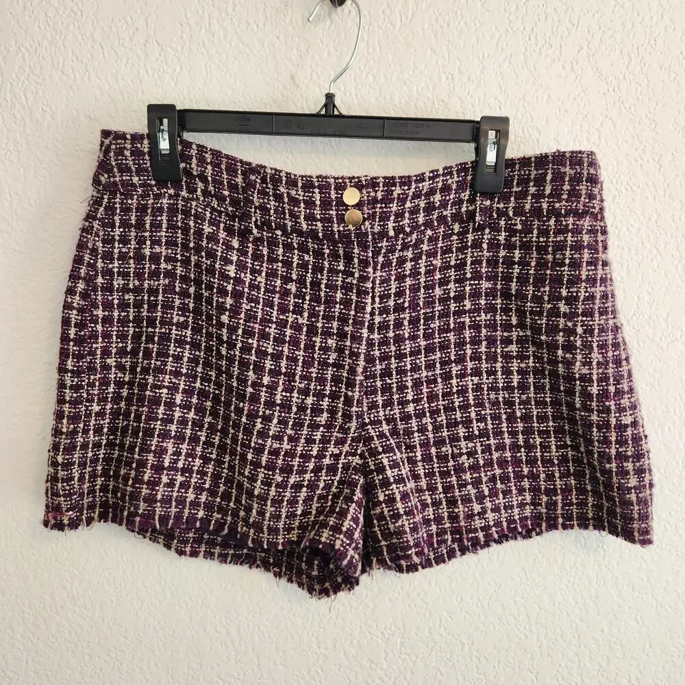 House of‎ Harlow 1960 Women's Size Large Tweed Purple/White Plaid Shorts New